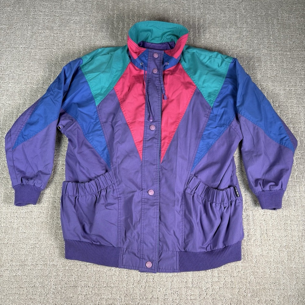 Vintage Izzi Purple Jacket - Medium Colorblock Shoulder Pags 1980s Snap Buttons